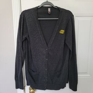 Best Buy District Made Women's Gray Embroidered Logo Cardigan Grandpa Sweater XL